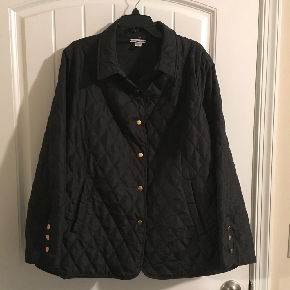 Black Quilted Jacket With Gold Tone Buttons 3XL